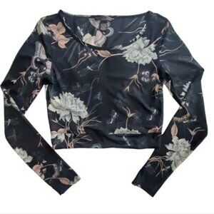 Victoria Secret Black Floral Mesh Cropped Top Size Medium